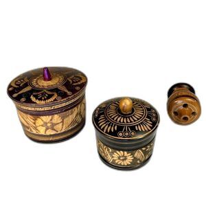 (3) Vintage Turned Wood Trinket Boxes (1) Signed by Pedro